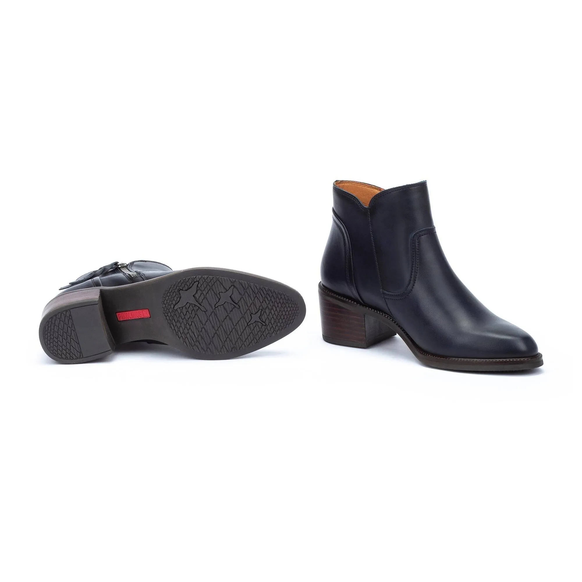 Pikolinos Bacarot W2D-8674 Ladies Space Navy Leather Side Zip Ankle Boots