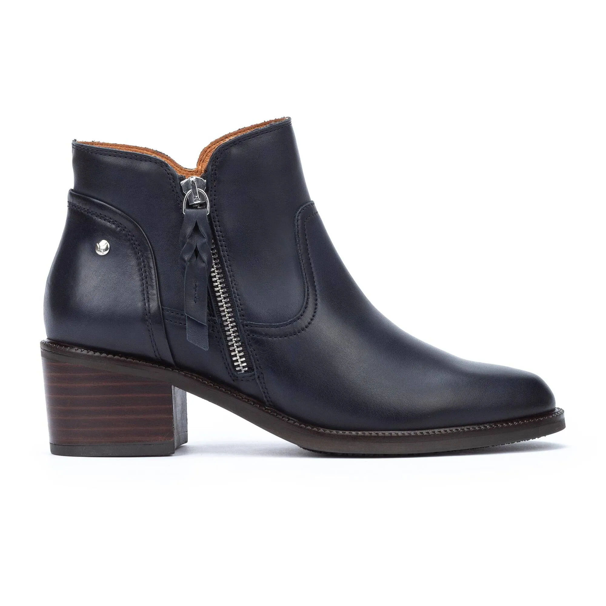 Pikolinos Bacarot W2D-8674 Ladies Space Navy Leather Side Zip Ankle Boots