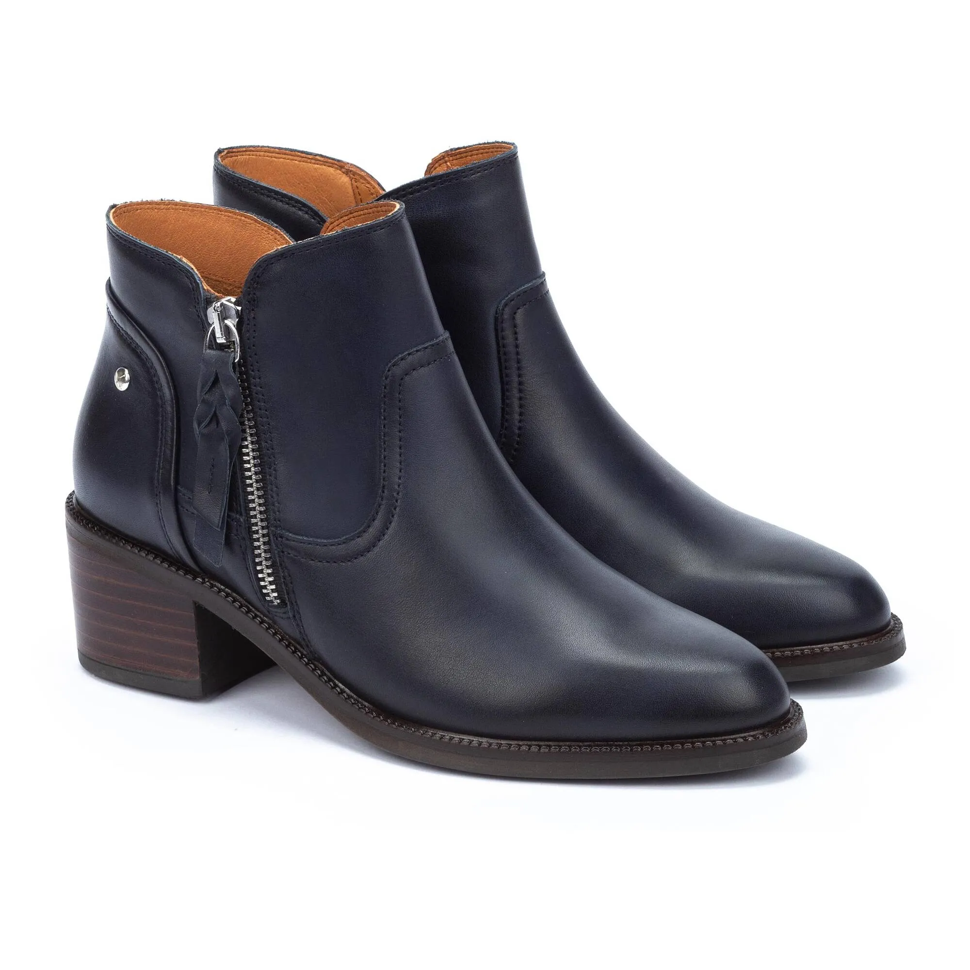 Pikolinos Bacarot W2D-8674 Ladies Space Navy Leather Side Zip Ankle Boots