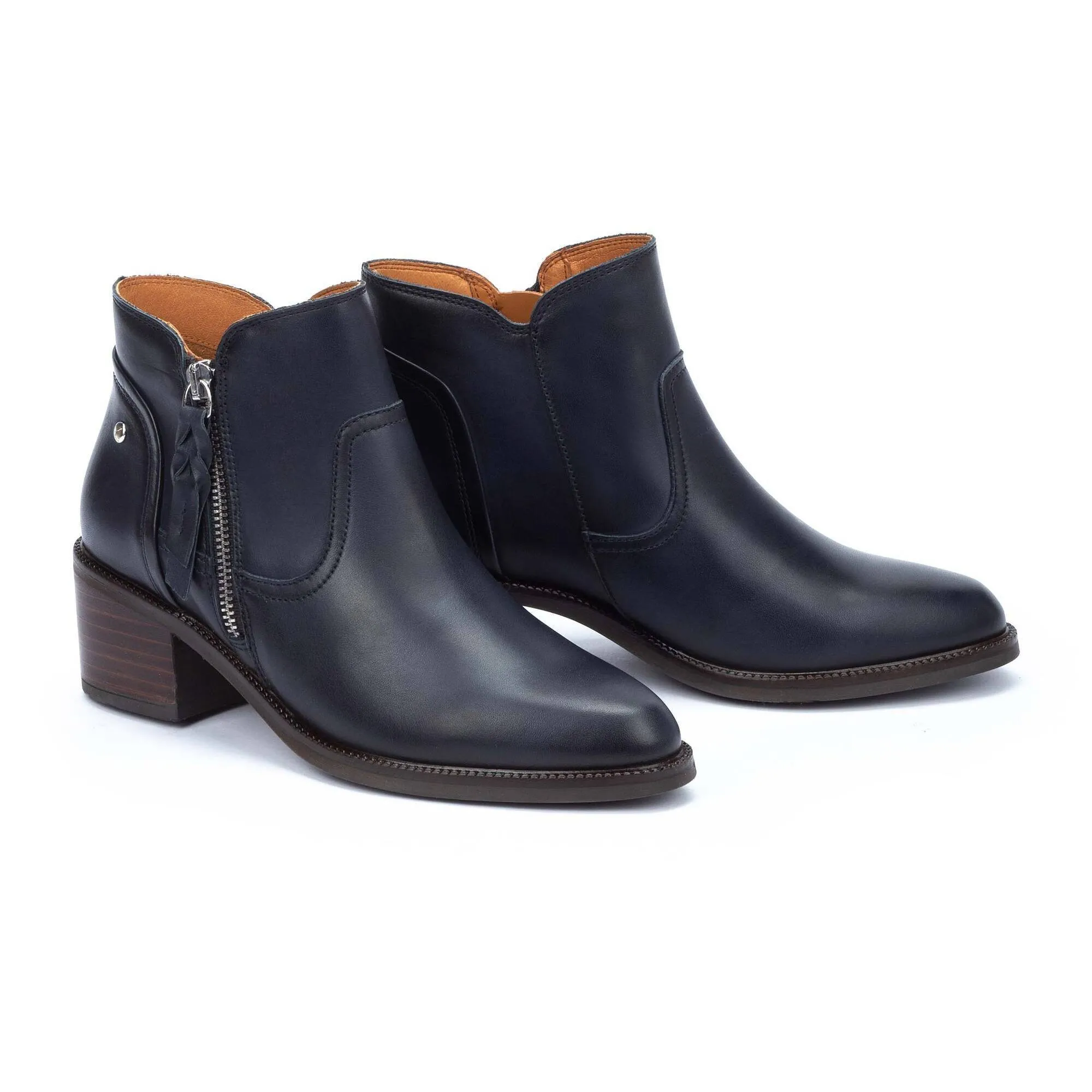 Pikolinos Bacarot W2D-8674 Ladies Space Navy Leather Side Zip Ankle Boots