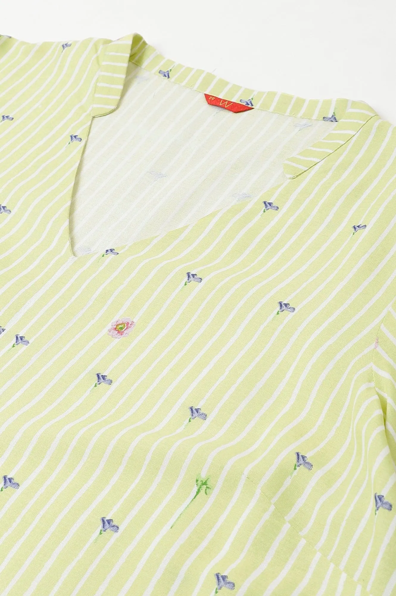 Plus Size Light Green A-Line kurta With Multi-Coloured Print