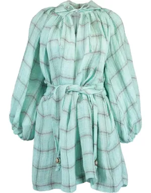 Poet Seafoam Windowpane Gauze Mini Dress
