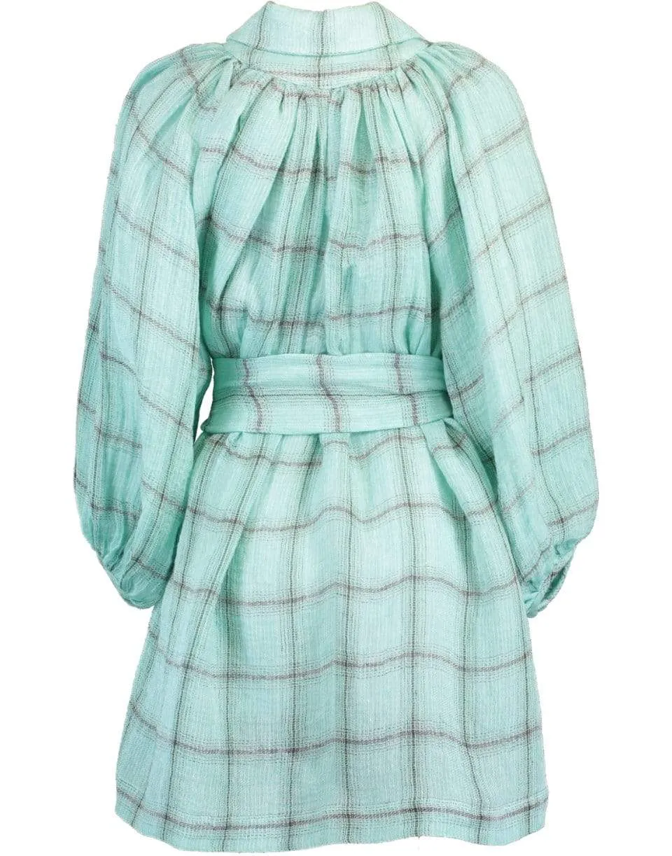 Poet Seafoam Windowpane Gauze Mini Dress