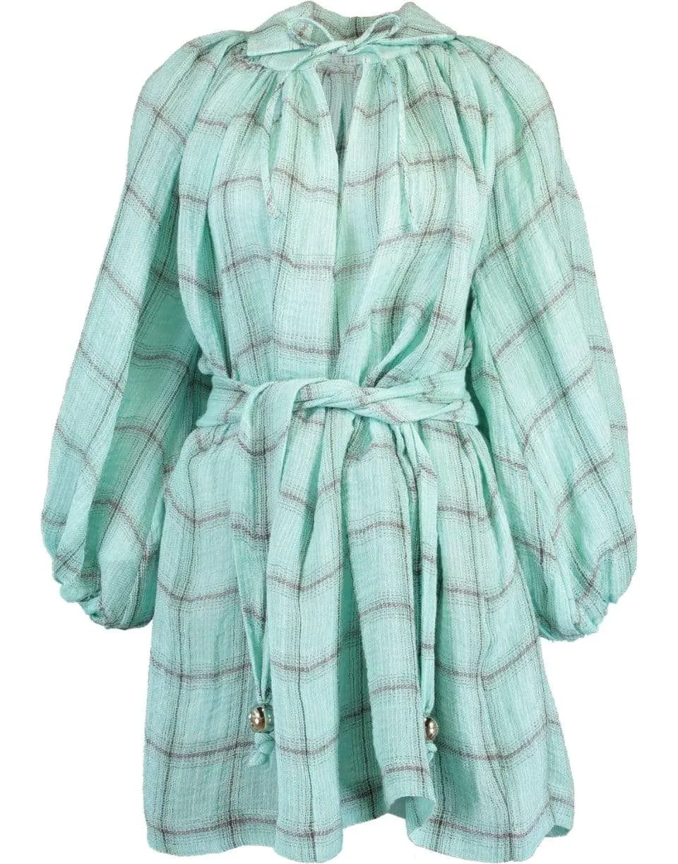 Poet Seafoam Windowpane Gauze Mini Dress