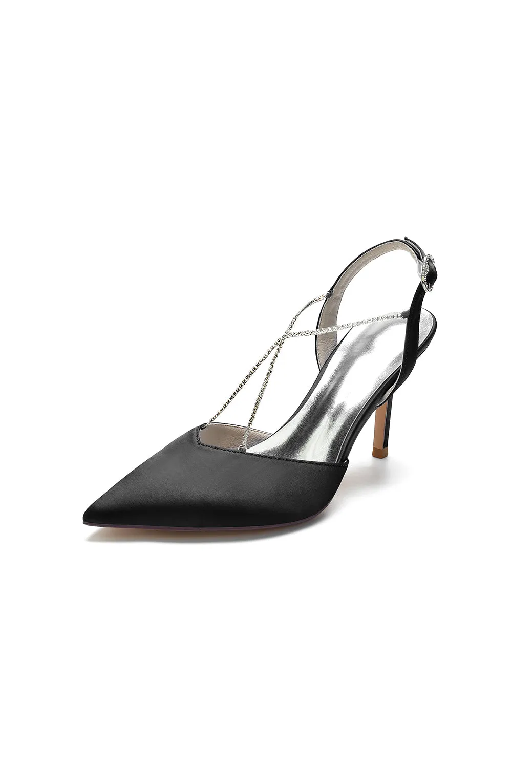 Pointed Toe Crystal Ankle Strap Stiletto Heels