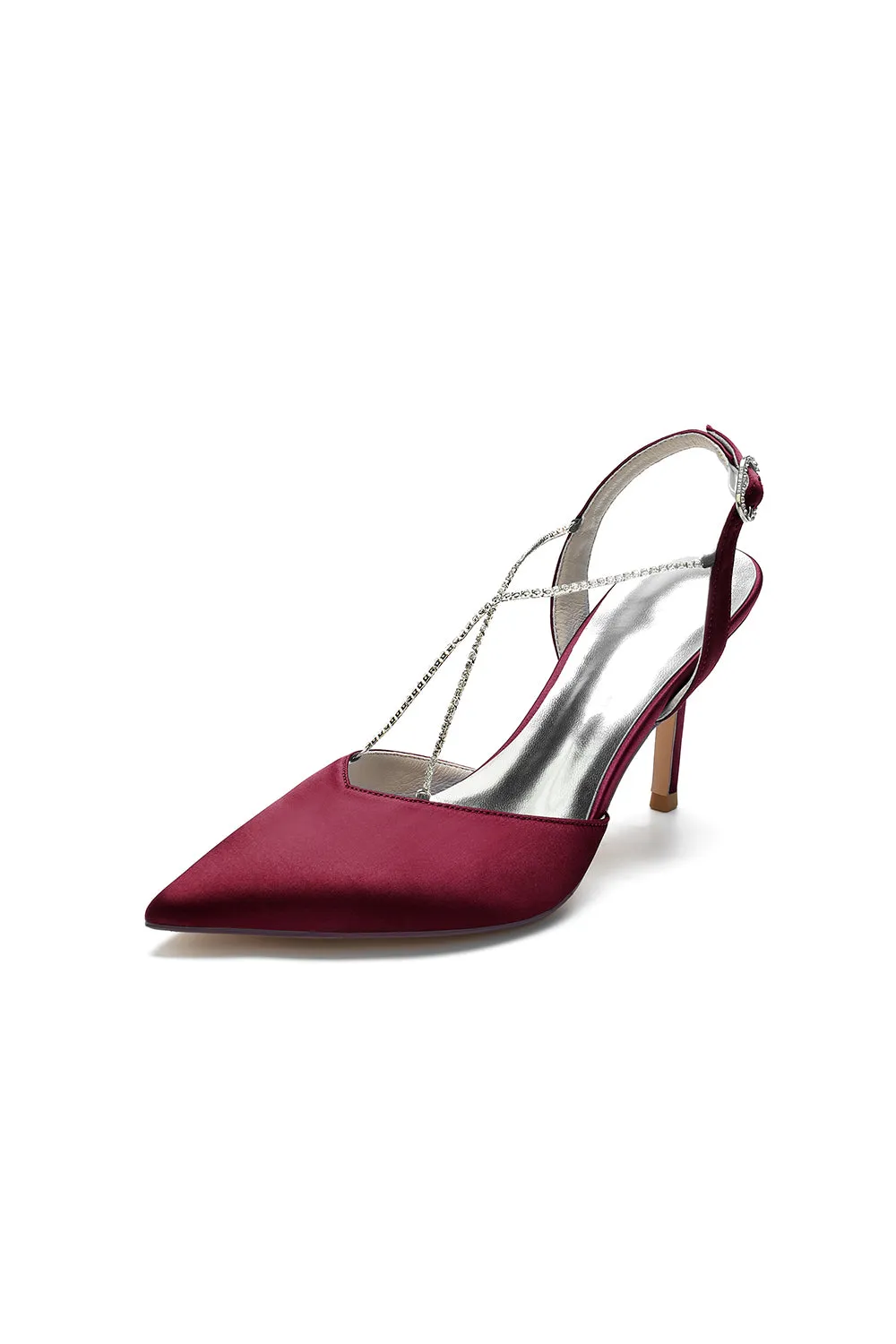 Pointed Toe Crystal Ankle Strap Stiletto Heels