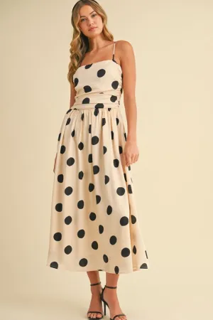 Polkadot Ruched Midi Flared Dress