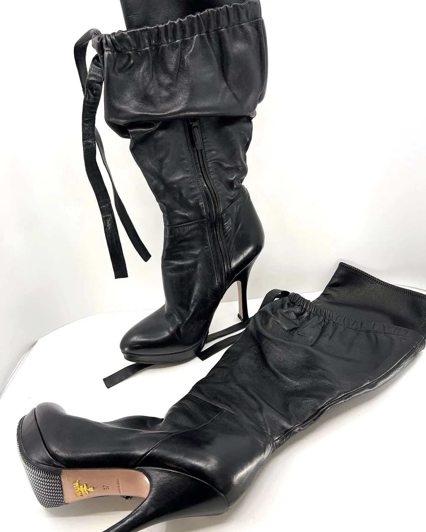 PRADA SLOUCH LAYER LEATHER BOOTS