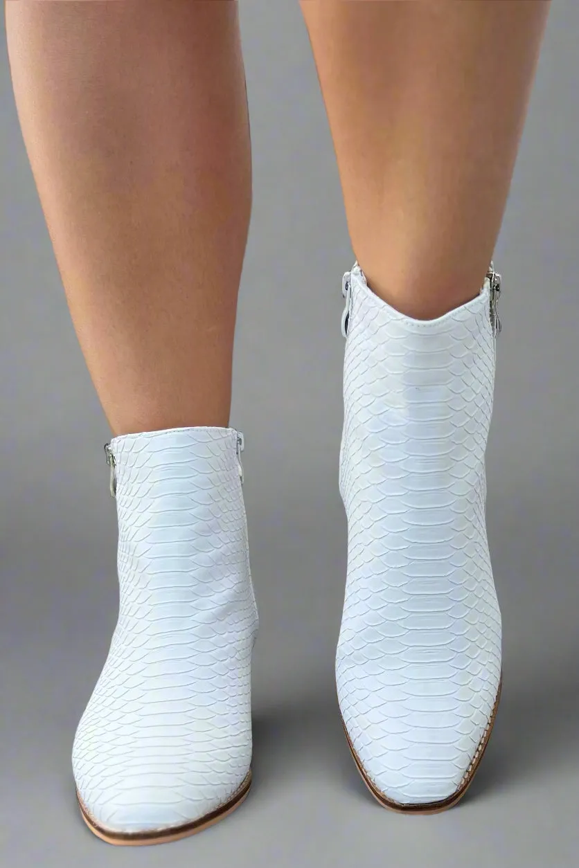 Python Leather Ankle Boot - White
