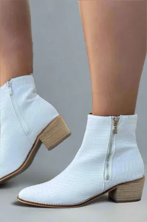 Python Leather Ankle Boot - White