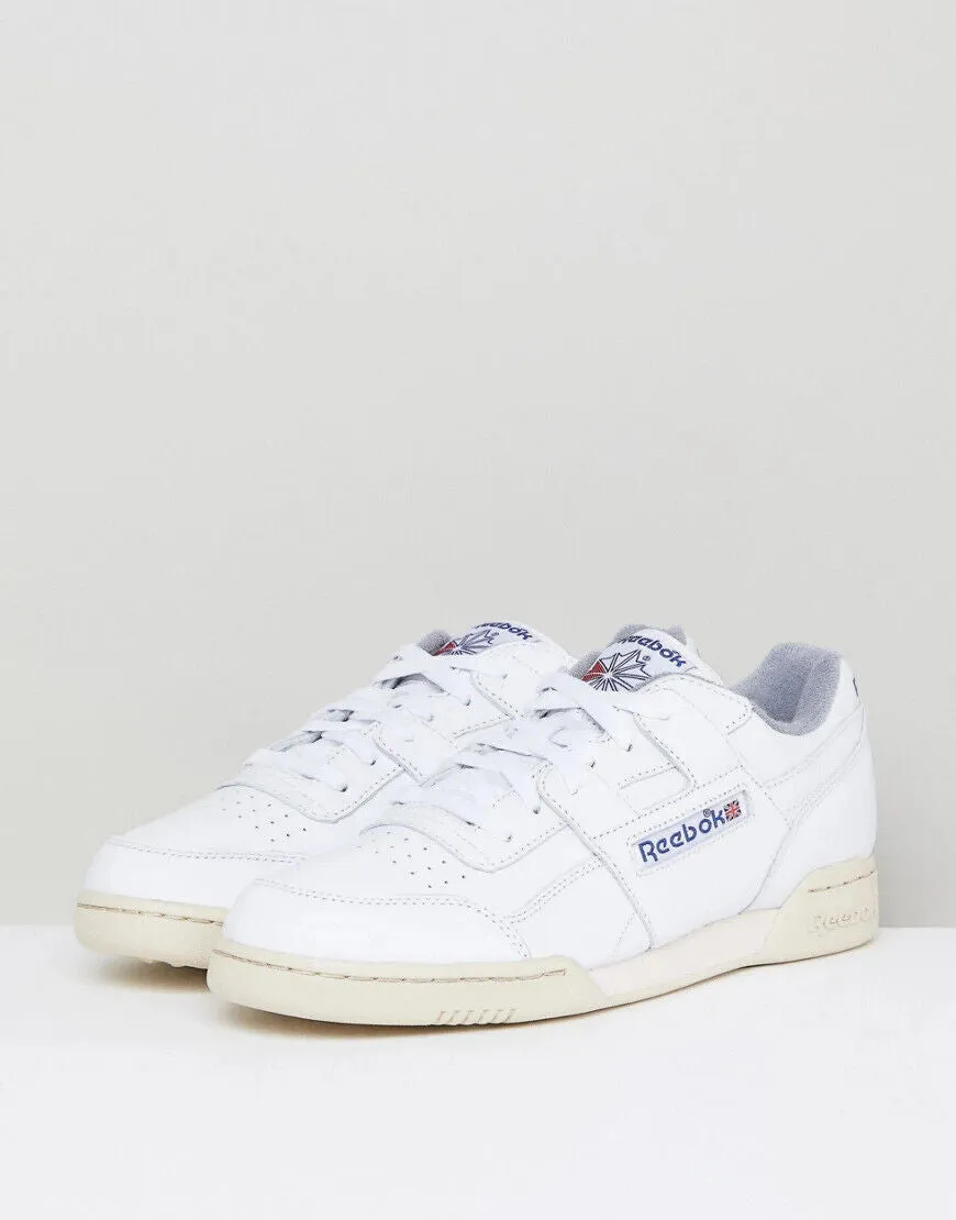 Reebok Workout Plus R12 Mens Leather Trainers White SIZE UK 7.5 7 8 Low