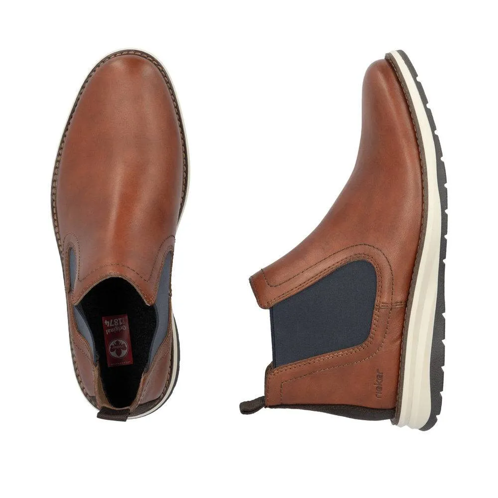 Rieker 14752-24 Mens Brown Leather Elasticated Ankle Boots