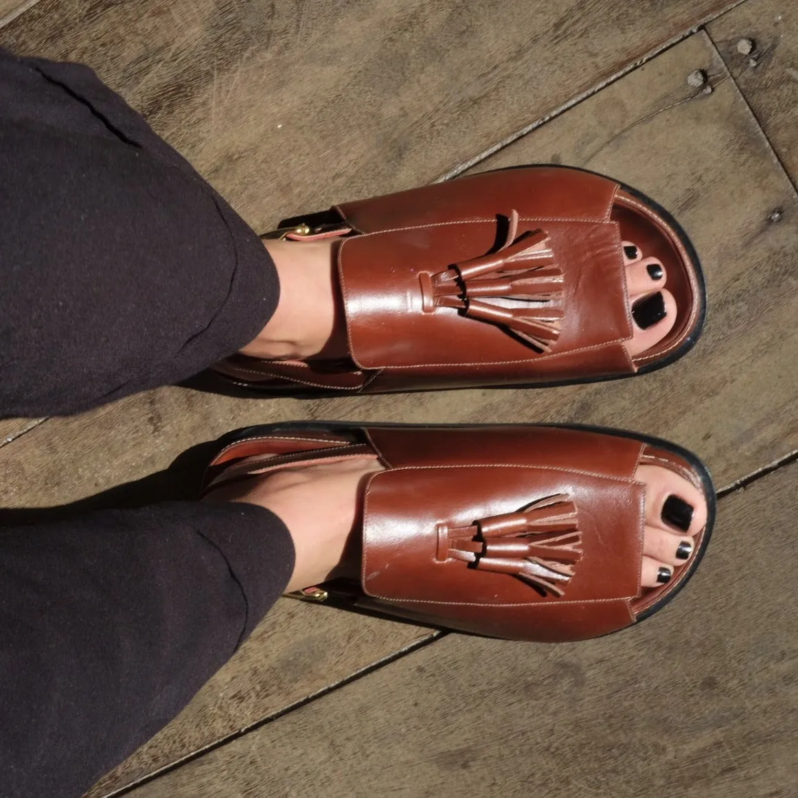 Rita Brown Tassel Chunky Sandals