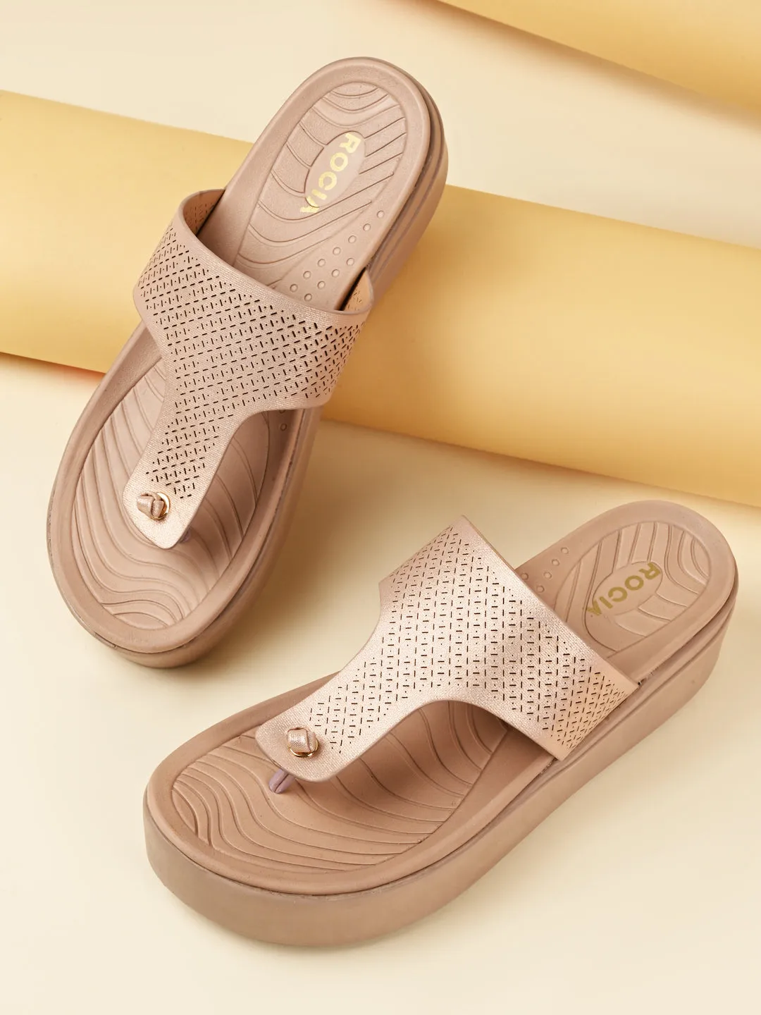 Rocia By Regal Rose Gold Women Casual Wedge Heels