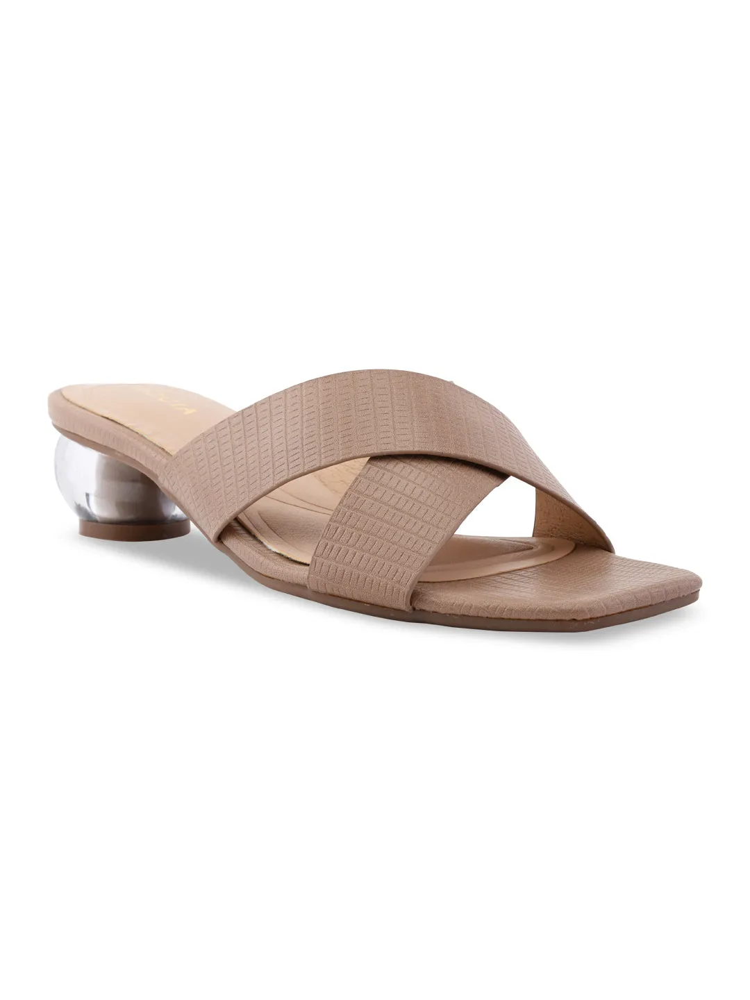 Rocia By Regal Taupe Women Textured Block Heel Slip Ons