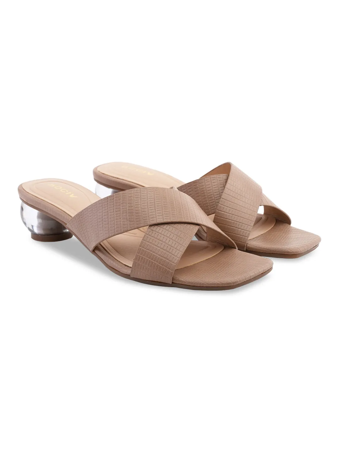Rocia By Regal Taupe Women Textured Block Heel Slip Ons