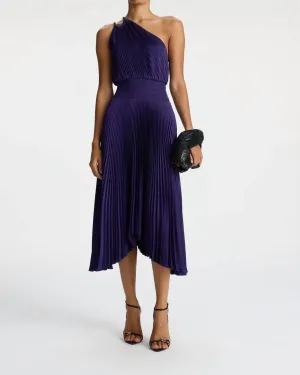 Ruby Satin Pleated Dress In Purple | Purple Ruby Satin Pleated Dress In Purple | Purple