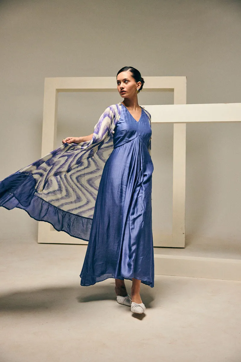 RUFFLE CAPE WITH PLEATED GOWN