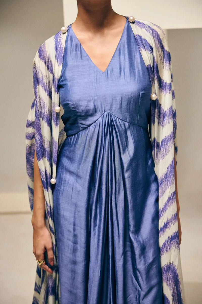 RUFFLE CAPE WITH PLEATED GOWN