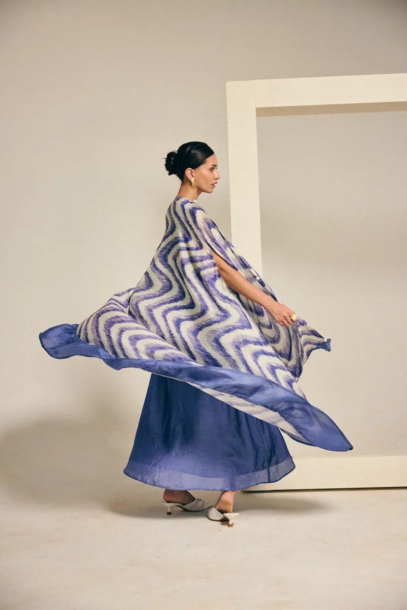 RUFFLE CAPE WITH PLEATED GOWN