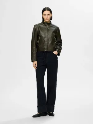 Selected Femme Lilja leather jacket Forest Night