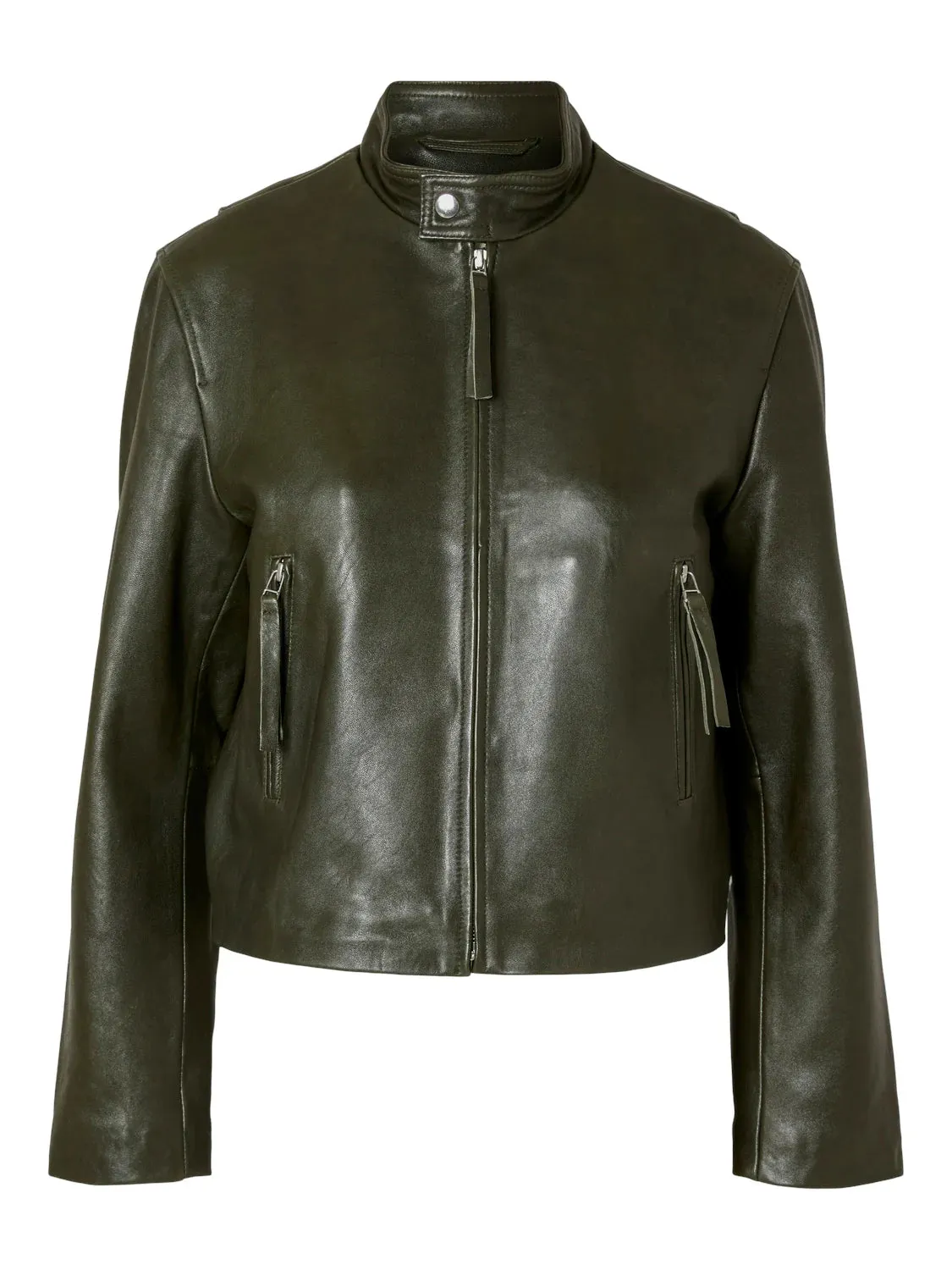 Selected Femme Lilja leather jacket Forest Night