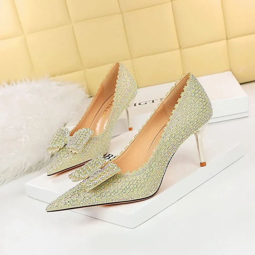 Sexy Rhinestone Butterfly Bow High Heel Party Shoes