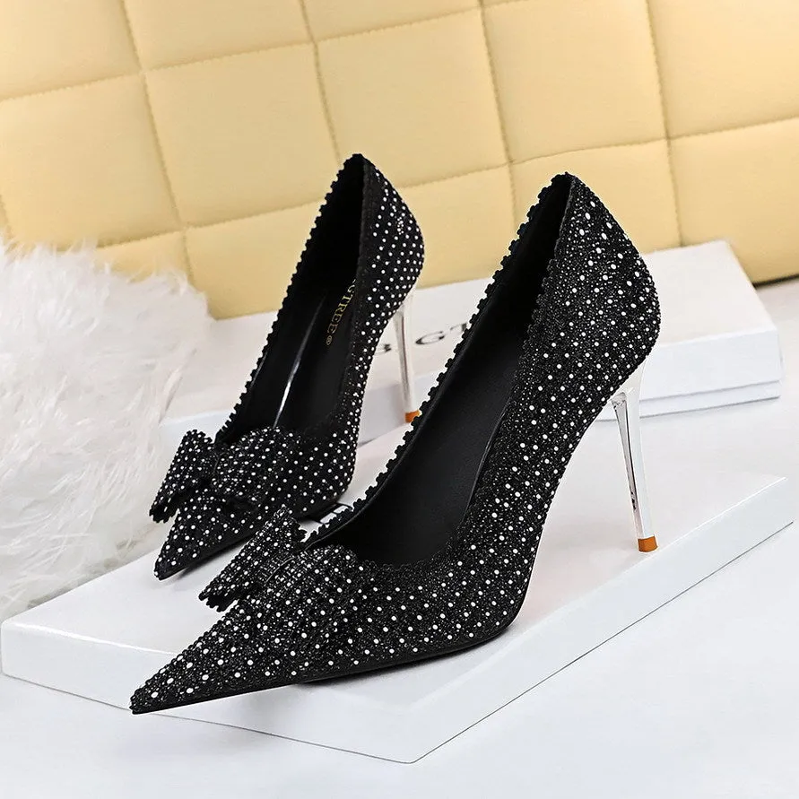 Sexy Rhinestone Butterfly Bow High Heel Party Shoes