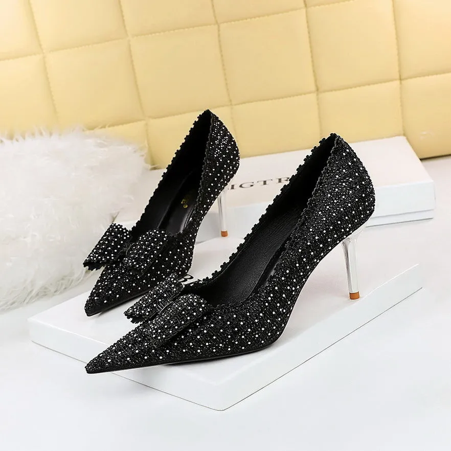 Sexy Rhinestone Butterfly Bow High Heel Party Shoes