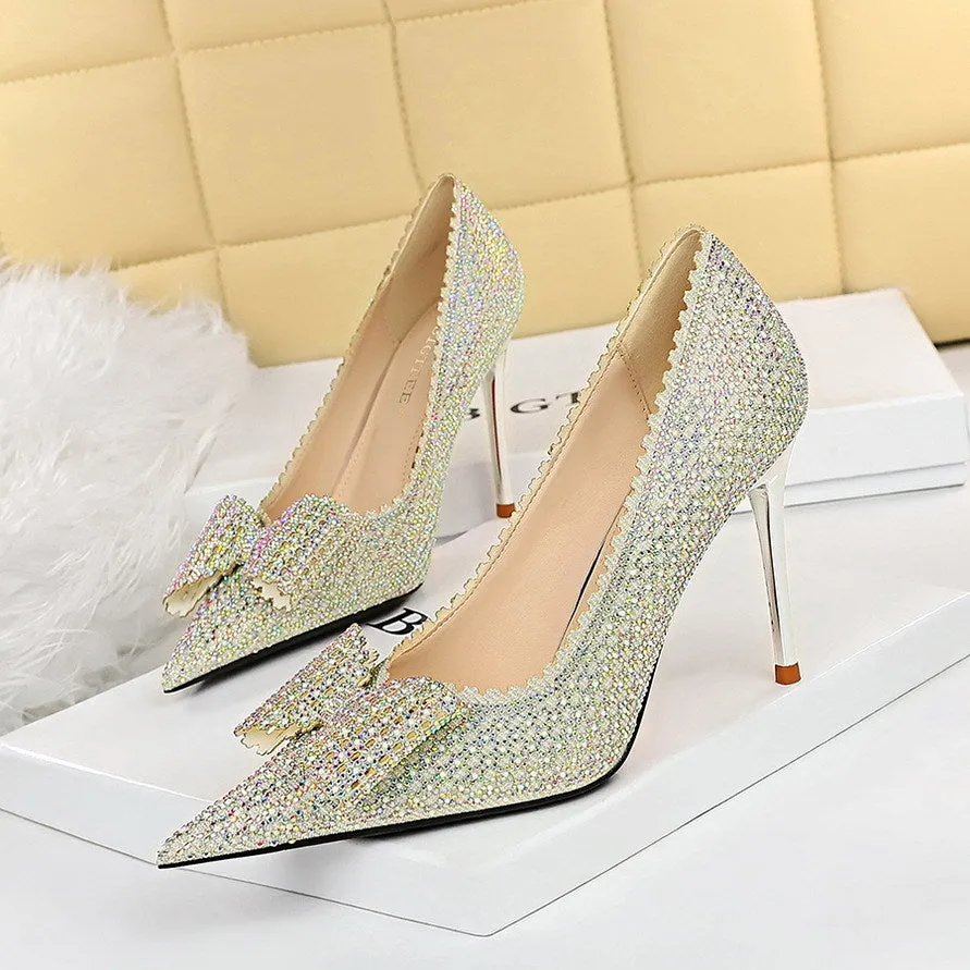Sexy Rhinestone Butterfly Bow High Heel Party Shoes
