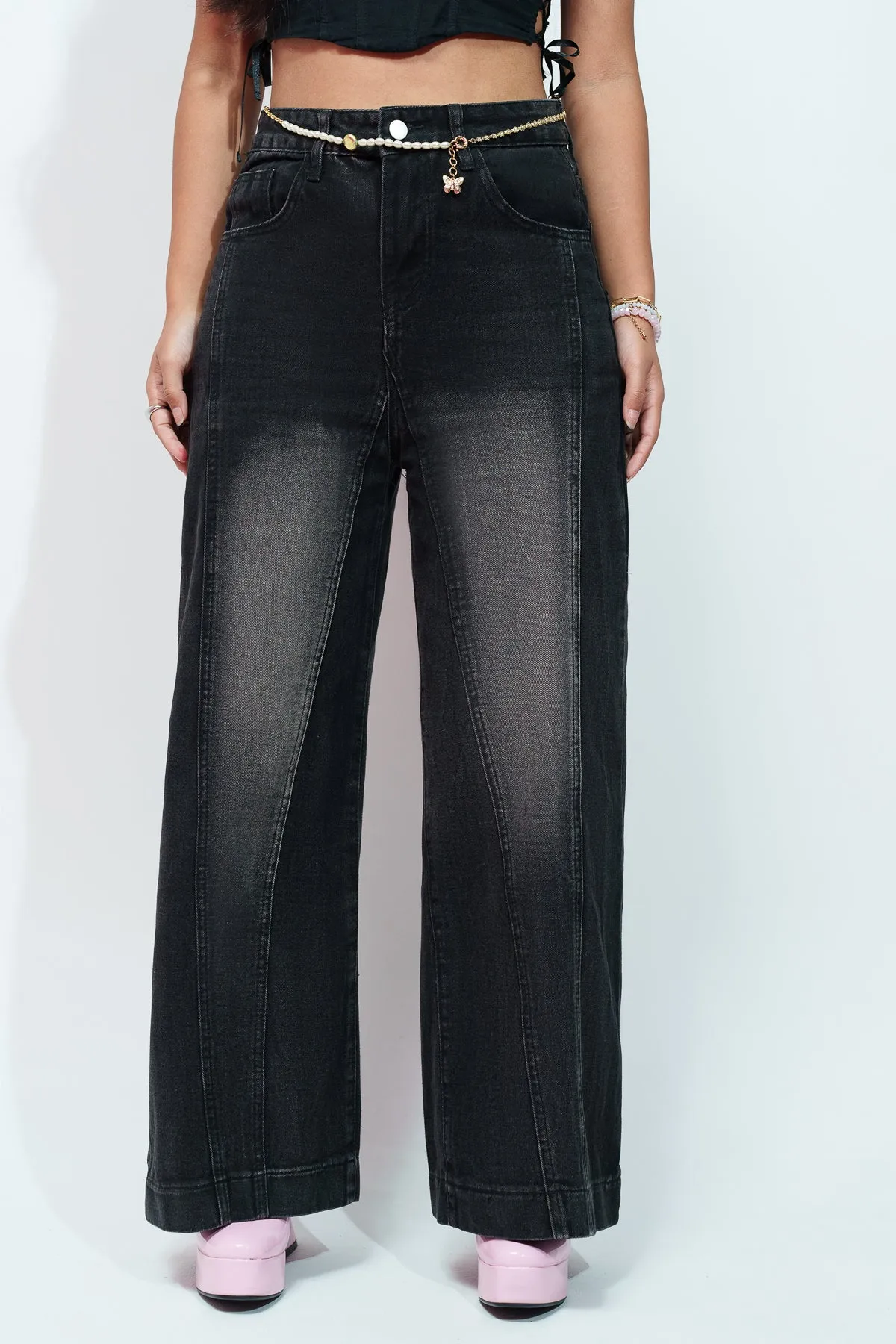 Stone washed Charcoal Baggy Jeans