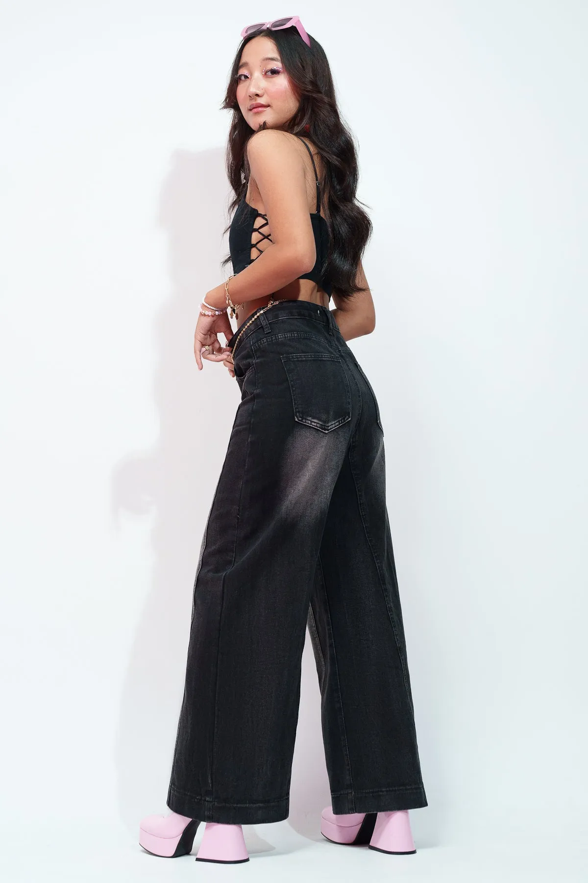 Stone washed Charcoal Baggy Jeans