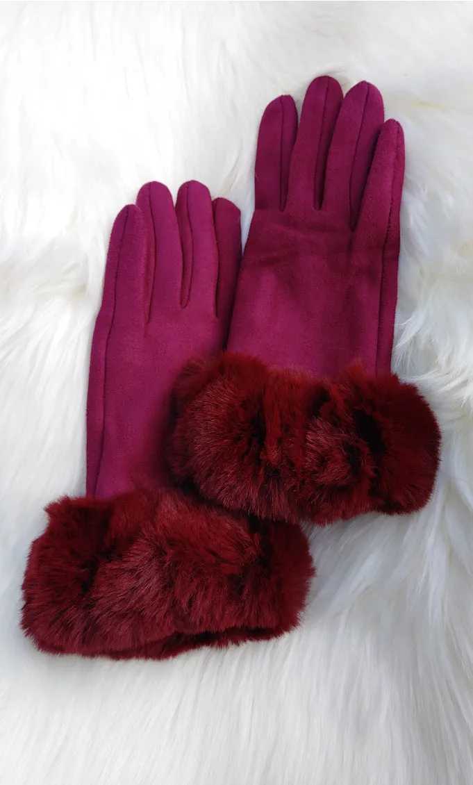 Suede handschoenen rood met touchscreen