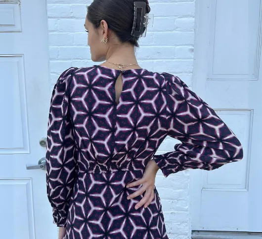 Suncoo - Chama Blousen Sleeve Tiered Dress in Violet