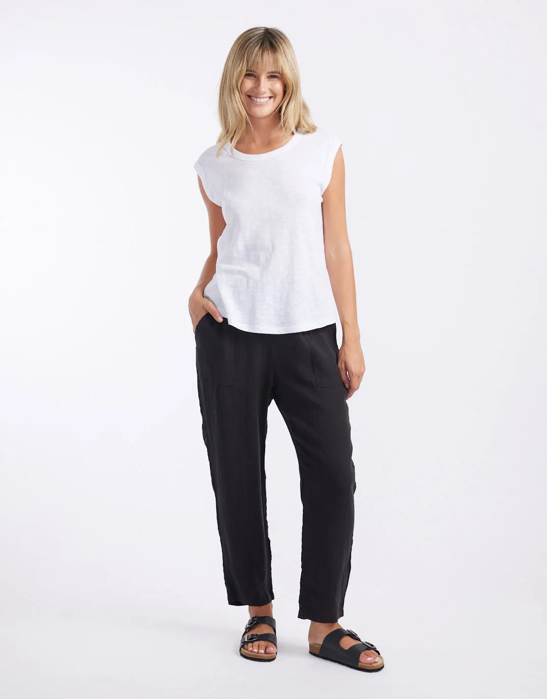 Sybil Jersey Waist Linen Pants - Black