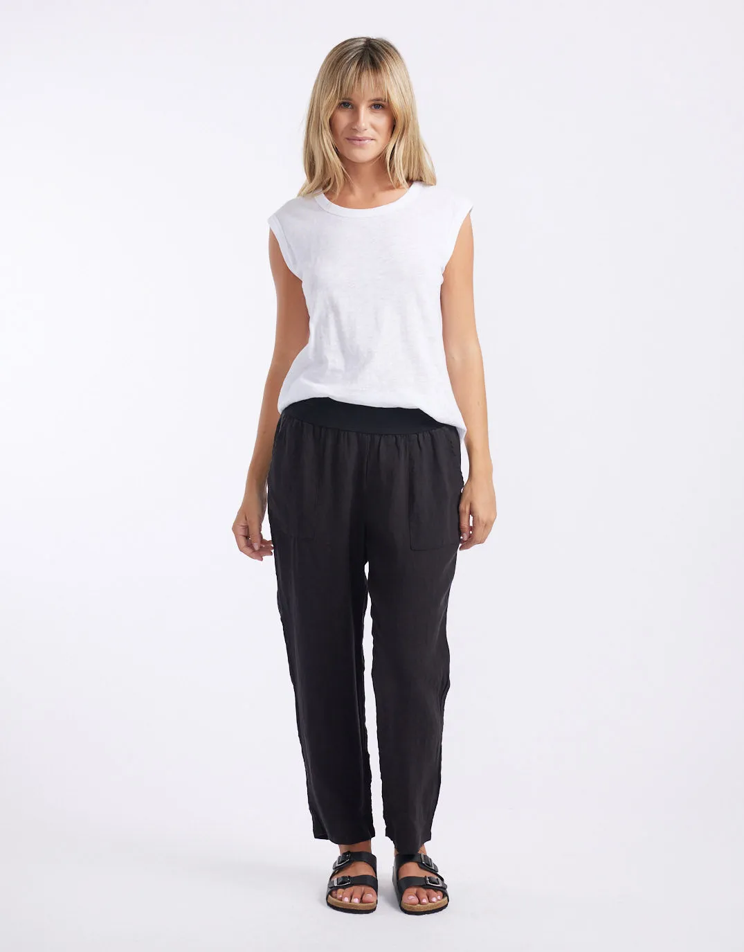 Sybil Jersey Waist Linen Pants - Black