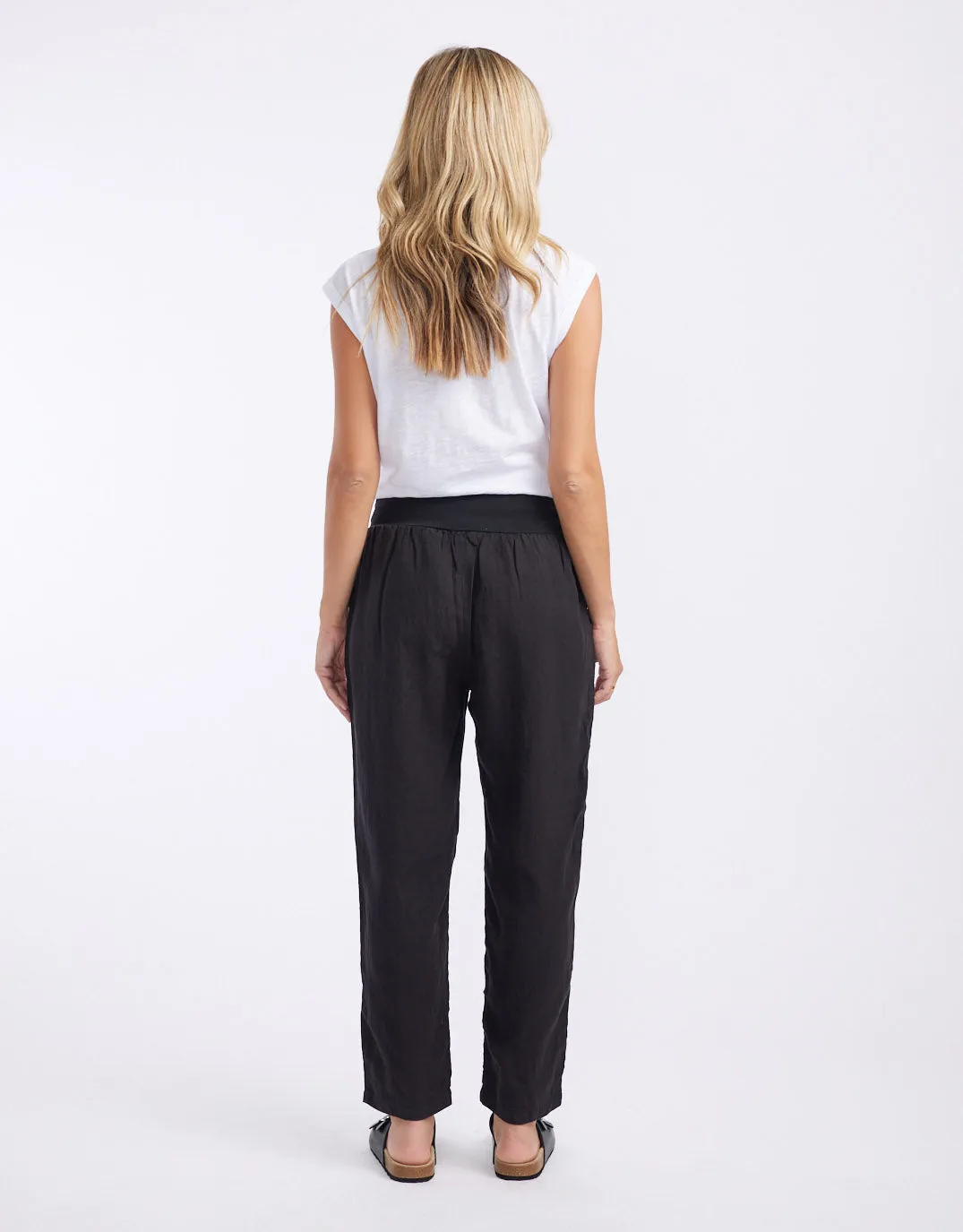 Sybil Jersey Waist Linen Pants - Black