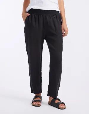 Sybil Jersey Waist Linen Pants - Black