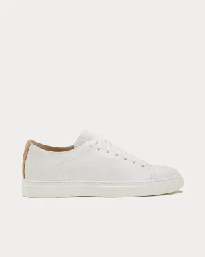 Textured Calf Leather Beige Detailing White Low Top Sneakers