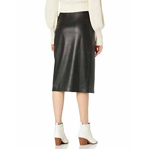 The Drop Manon Faux Leather Wrap Front Midi Skirt