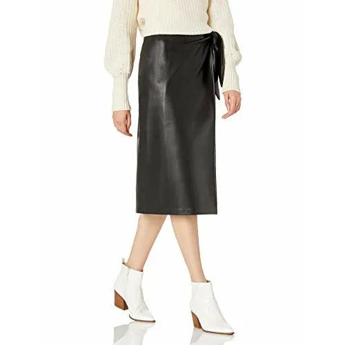 The Drop Manon Faux Leather Wrap Front Midi Skirt