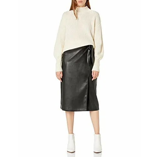 The Drop Manon Faux Leather Wrap Front Midi Skirt