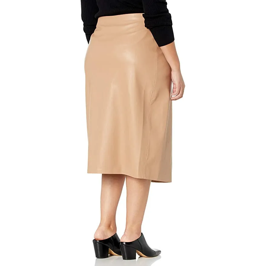 The Drop Manon Faux Leather Wrap Front Midi Skirt