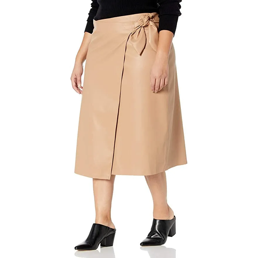 The Drop Manon Faux Leather Wrap Front Midi Skirt