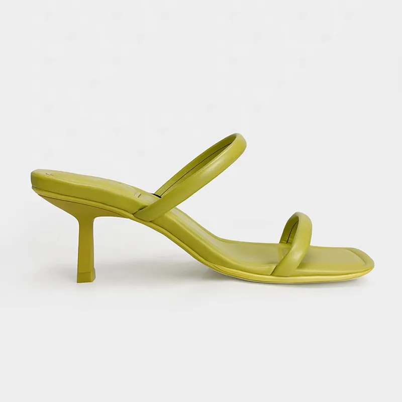 The Perfect Summer Medium High Heel Leather Sandals Square Toe Heeled Slippers Leather/ Leather Suede Uppers for Superior Comfort