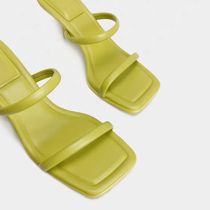 The Perfect Summer Medium High Heel Leather Sandals Square Toe Heeled Slippers Leather/ Leather Suede Uppers for Superior Comfort
