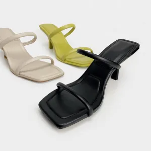 The Perfect Summer Medium High Heel Leather Sandals Square Toe Heeled Slippers Leather/ Leather Suede Uppers for Superior Comfort