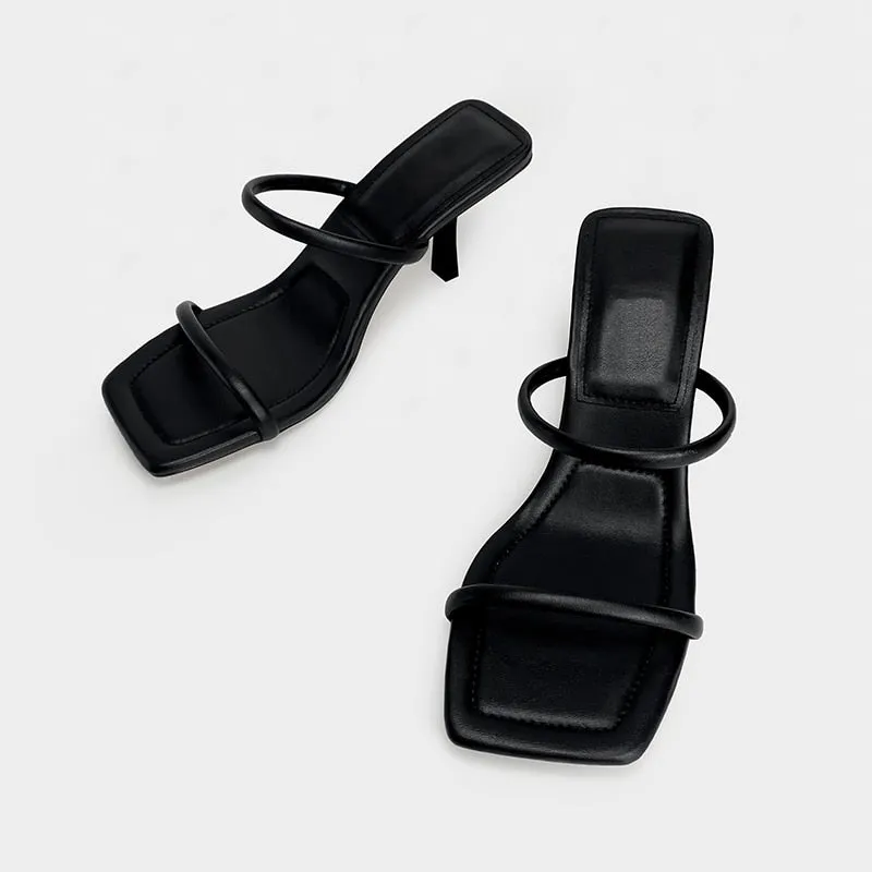 The Perfect Summer Medium High Heel Leather Sandals Square Toe Heeled Slippers Leather/ Leather Suede Uppers for Superior Comfort