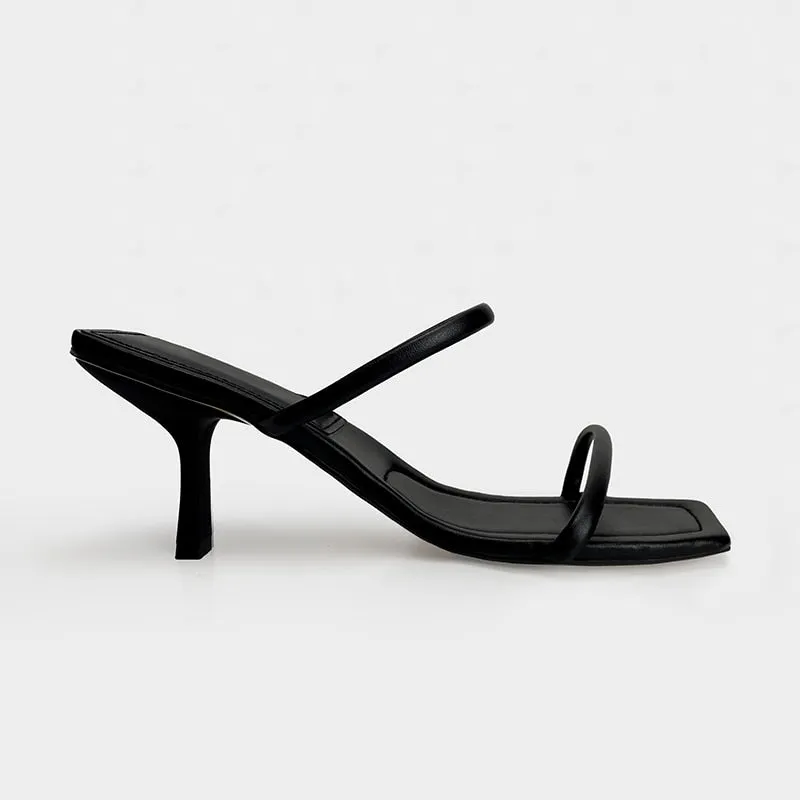 The Perfect Summer Medium High Heel Leather Sandals Square Toe Heeled Slippers Leather/ Leather Suede Uppers for Superior Comfort