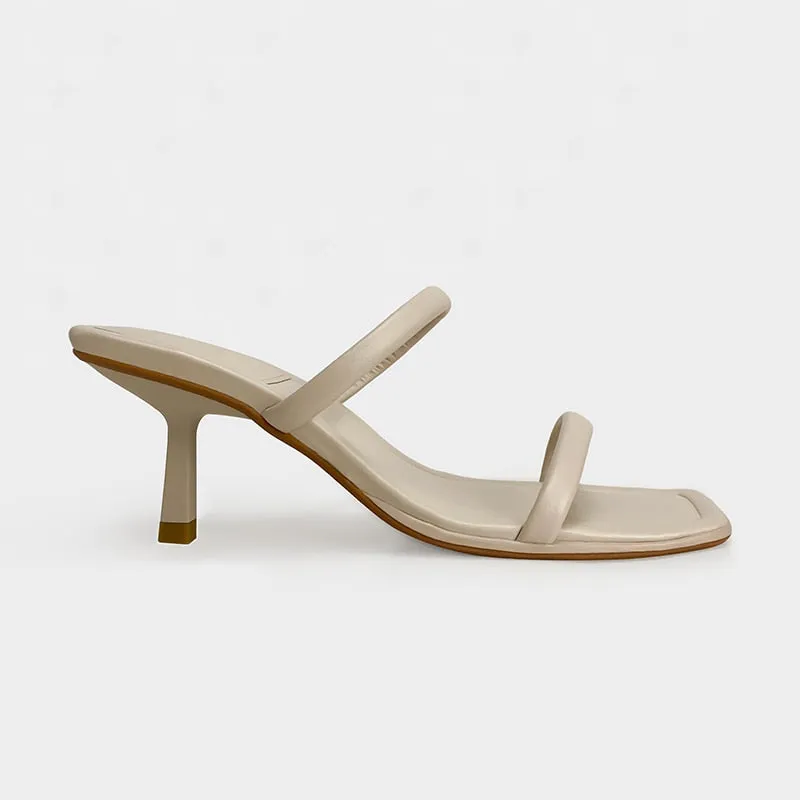 The Perfect Summer Medium High Heel Leather Sandals Square Toe Heeled Slippers Leather/ Leather Suede Uppers for Superior Comfort